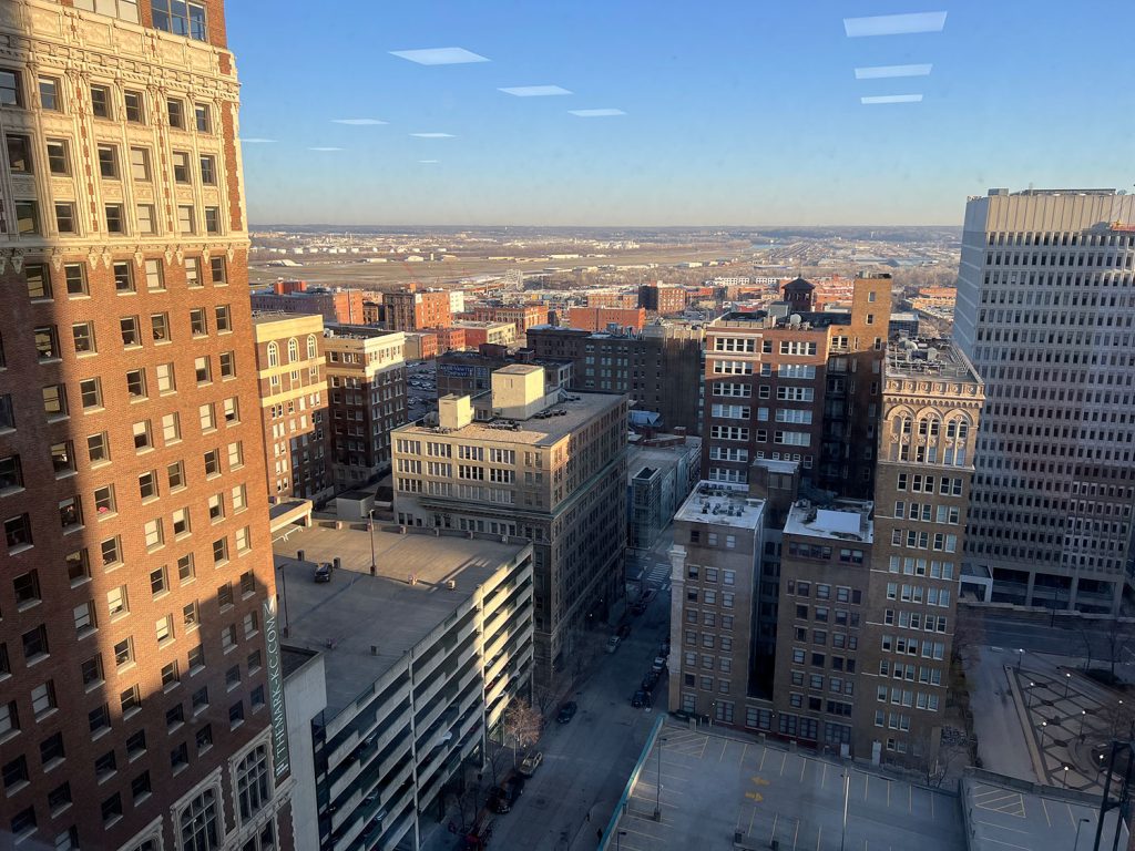 Aerial view of PEC Kansas City building