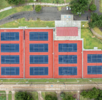 Aerial view showing 13 tennis courts