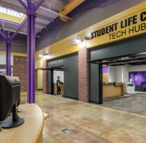 Main entryway student center tech hub sign