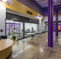 Hallway outside of the library glass doors