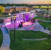 Clair Donnelly Amphitheatre Exterior Night Shot. A State and Federal Featured Project. PEC worked with the city of Maize to bring this Amphitheatre to the community.