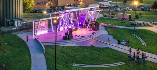 Clair Donnelly Amphitheatre Exterior Night Shot. A State and Federal Featured Project. PEC worked with the city of Maize to bring this Amphitheatre to the community.