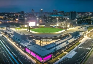 Aerial view of the Wichita Riverfront Stadium