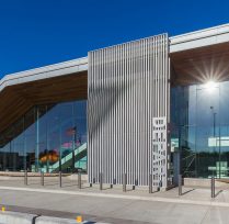 Close up of depature gate; side of building