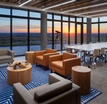 Interior of building with chairs and table