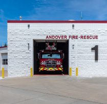 Exterior of Fire station 1 white brick building