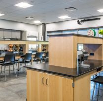 Science classroom showing equipment, microscopes and tables