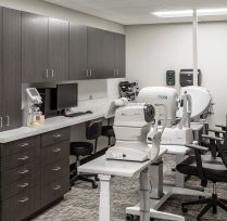 Eye exam room with testing machines