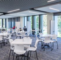 Large open study area with tables and chairs