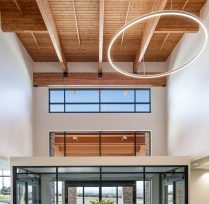 Interior main entrance of building with large round lights