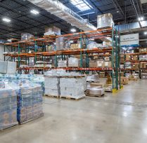 Warehouse area with tall racks