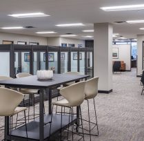Office area with high table and chairs