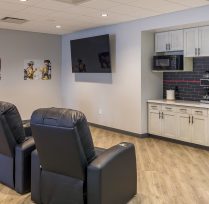 Break room with recliners and tv