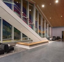 Side of main escalator with lobby area