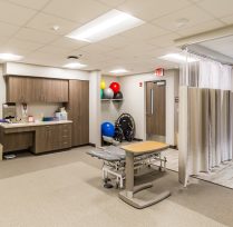 Physical therapy room with equipment