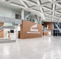 Inside front entrance Maize Center brick wall