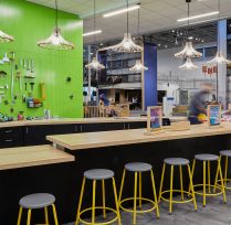 Learning area with long bar and chairs