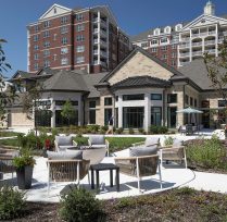 Back of building with patio chairs