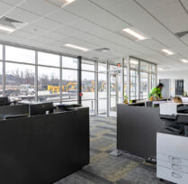 Side of front reception desk with large window front