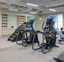 Workout room with exercise equipment