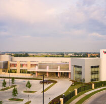 Aerial view of hospital and roadway