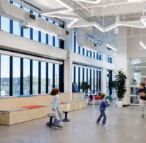Kids playing in Learning Lab lobby