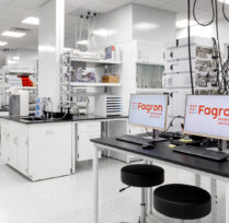 Lab area with computer screens and testing tables